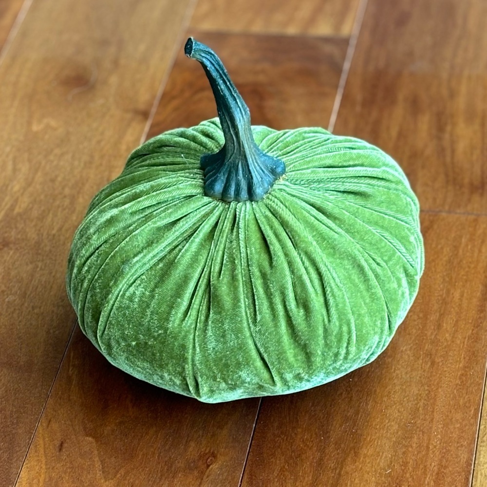 Cute Velvet Pumpkin Decor Set - Green, Gray, White Fall Harvest Thanksgiving - Picture 2 of 12